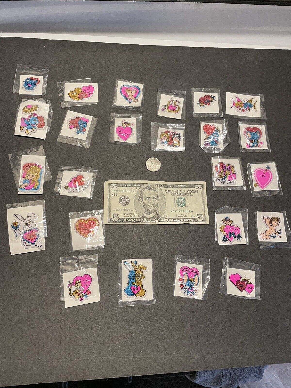 NOS Vintage Valentine’s Day Puffy Stickers W Glitter 24 Different Stickers