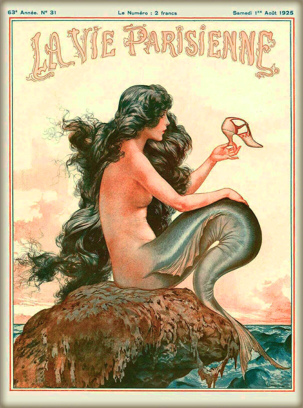 1920s La Vie Parisienne Mermaid with Shoe France French Travel Art Poster Print