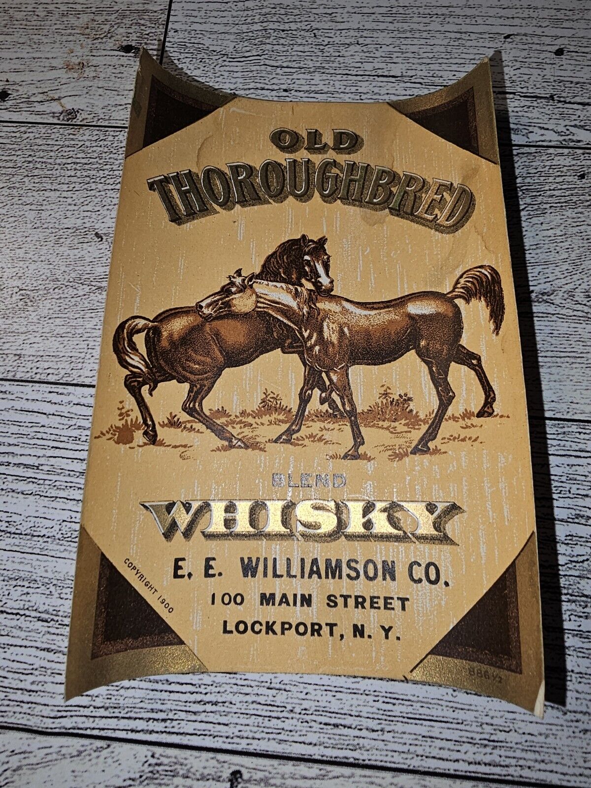 Old Thoroughbred Blend Whisky Label Original Lockport Ny 1900