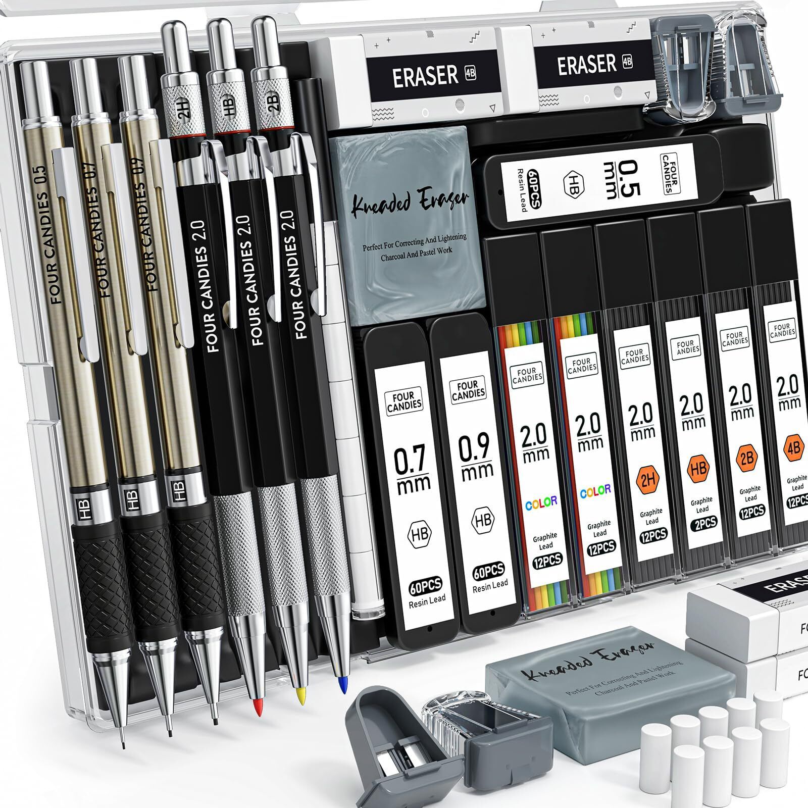 FourCandies 25PCS Art Mechanical Pencil Set with Case, 3PCS Metal Artist Lead...
