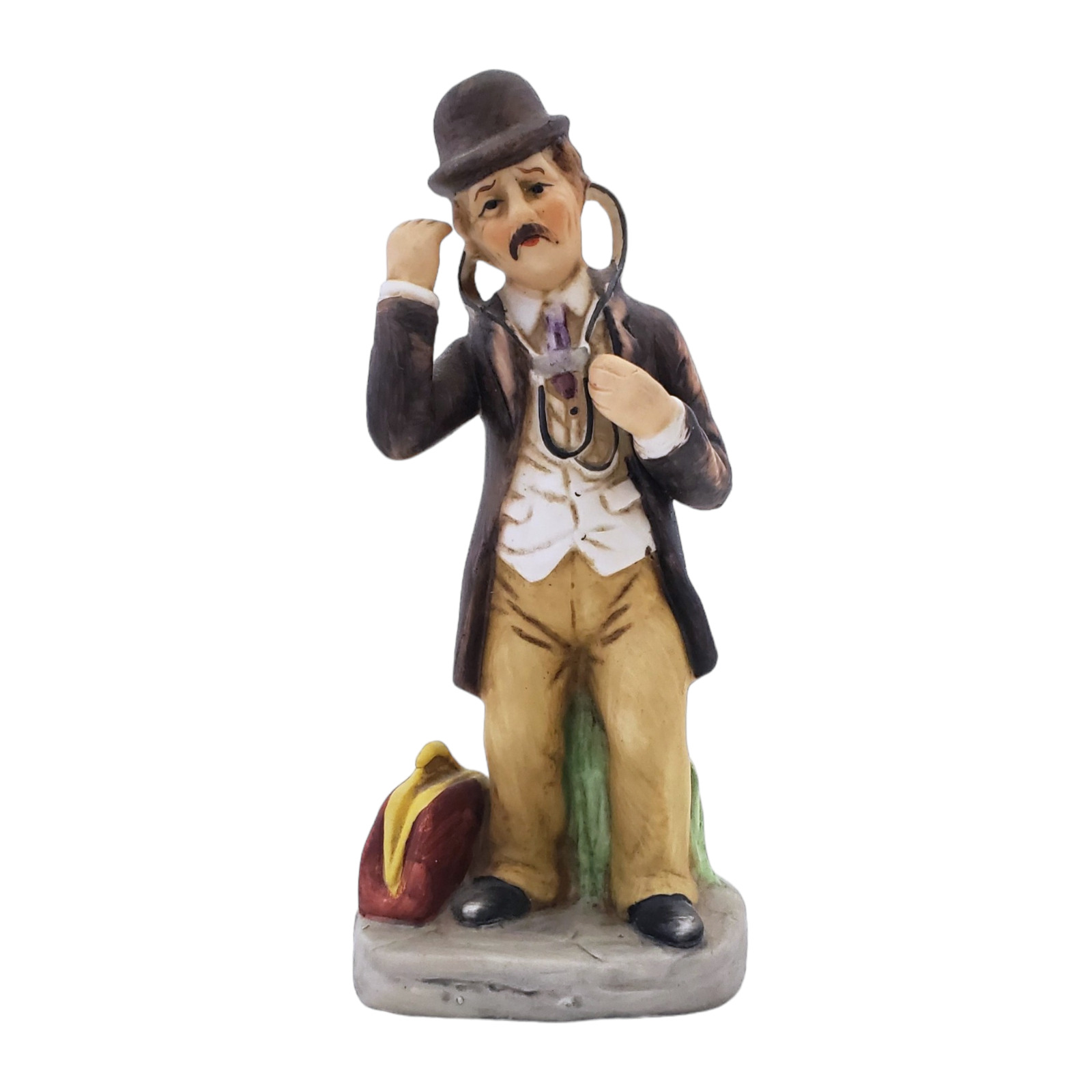 Vintage Porcelain Doctor Figurine Bowler Hat Stethoscope Physician\'s Medical Bag
