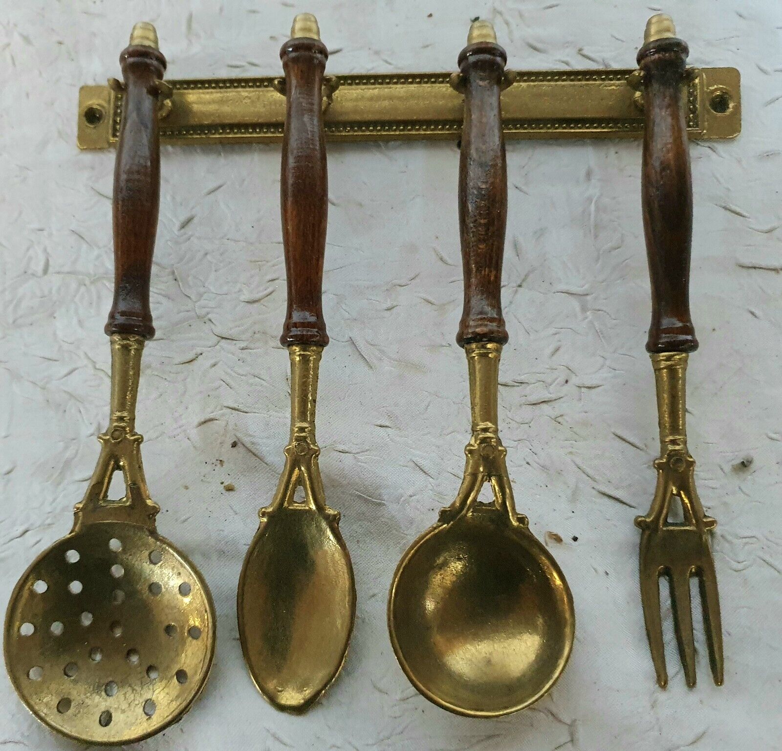 Rare Small Full Brass Cookware Wooden Stand Decorative Art