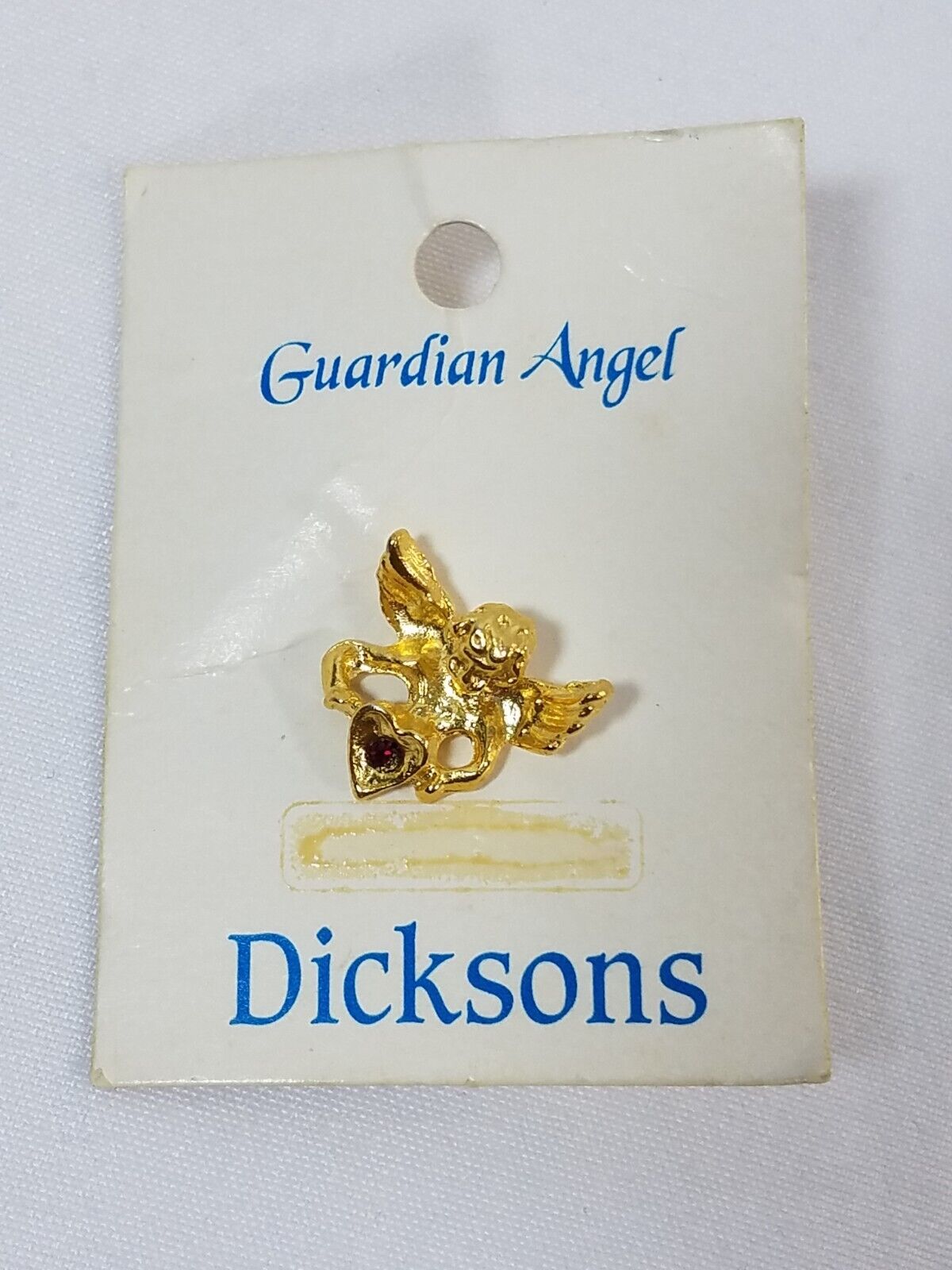 Dicksons Guardian Angel Lapel Pin Gold Tone July Ruby Birth Stone