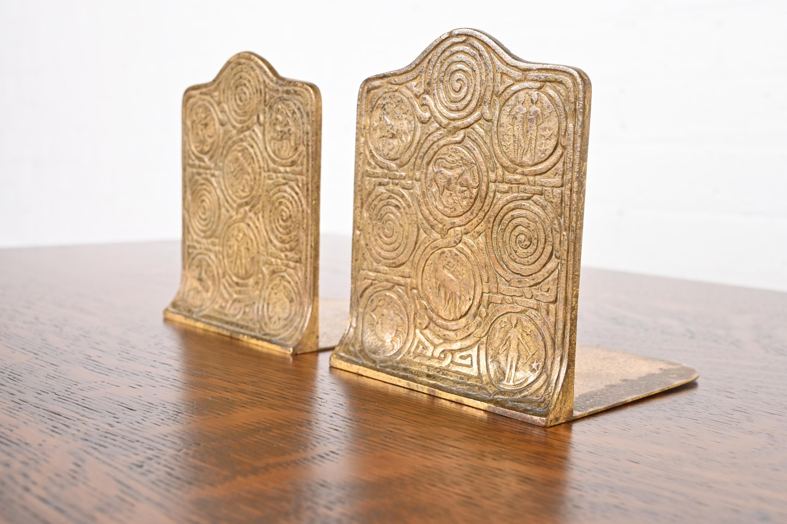 Tiffany Studios New York Bronze Doré Zodiac Bookends, Circa 1910
