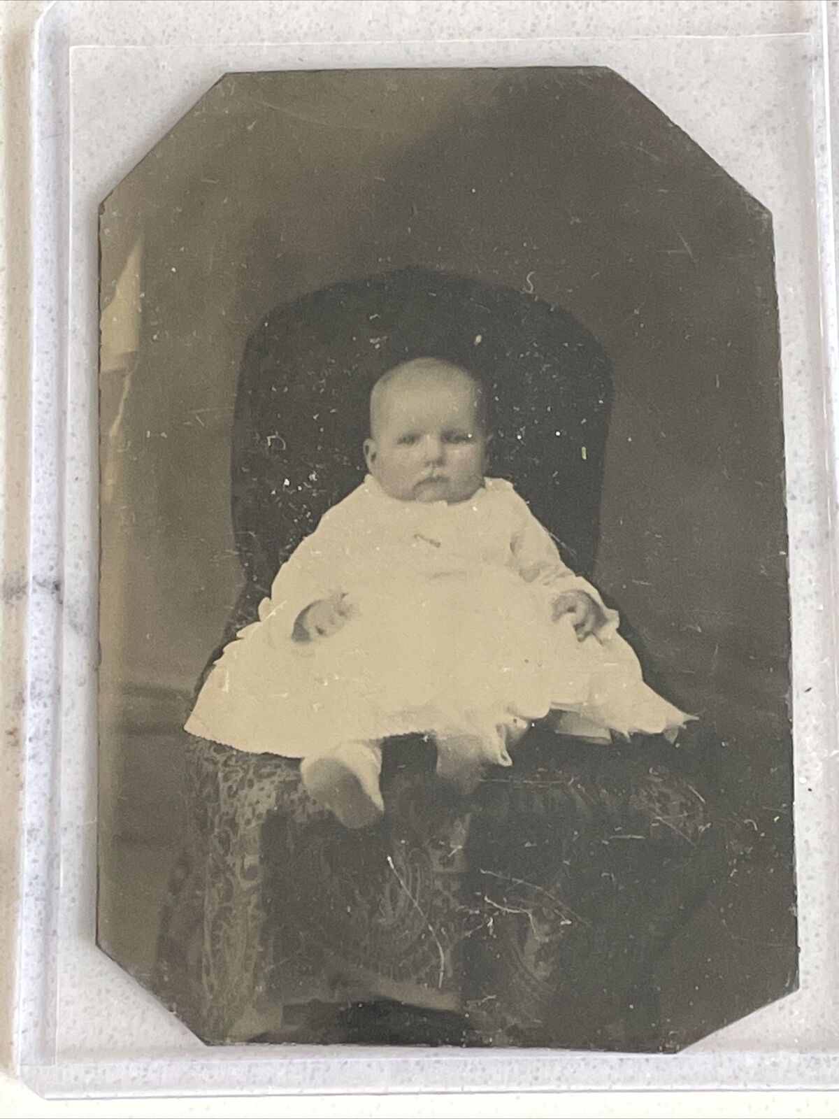 ORIGINAL ANTIQUE TINTYPE PHOTOGRAPH - BABY POSE - c.1860\'S-1880\'S