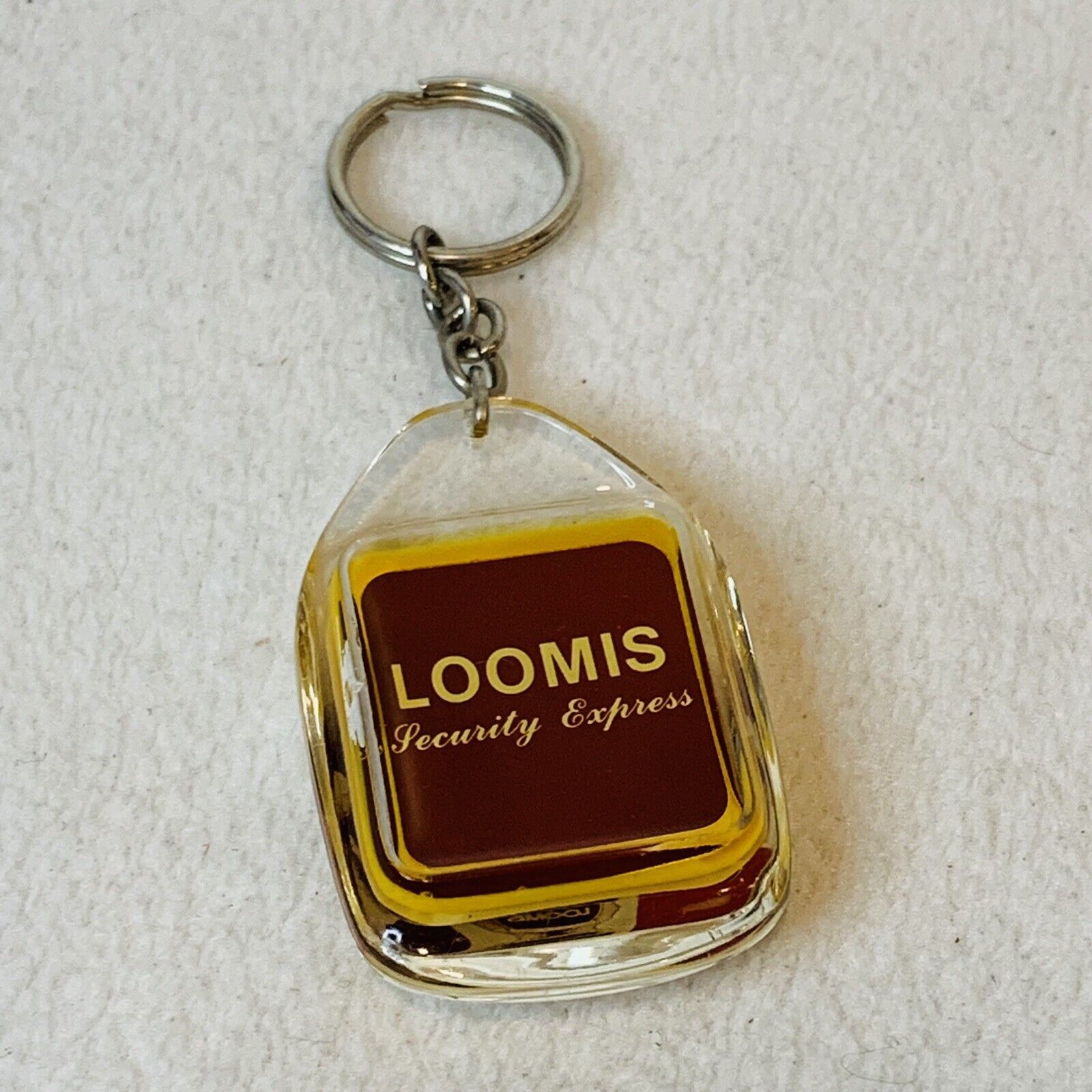 Vintage 80s Loomis Security Express Keychain Key Ring FOB Acrylic