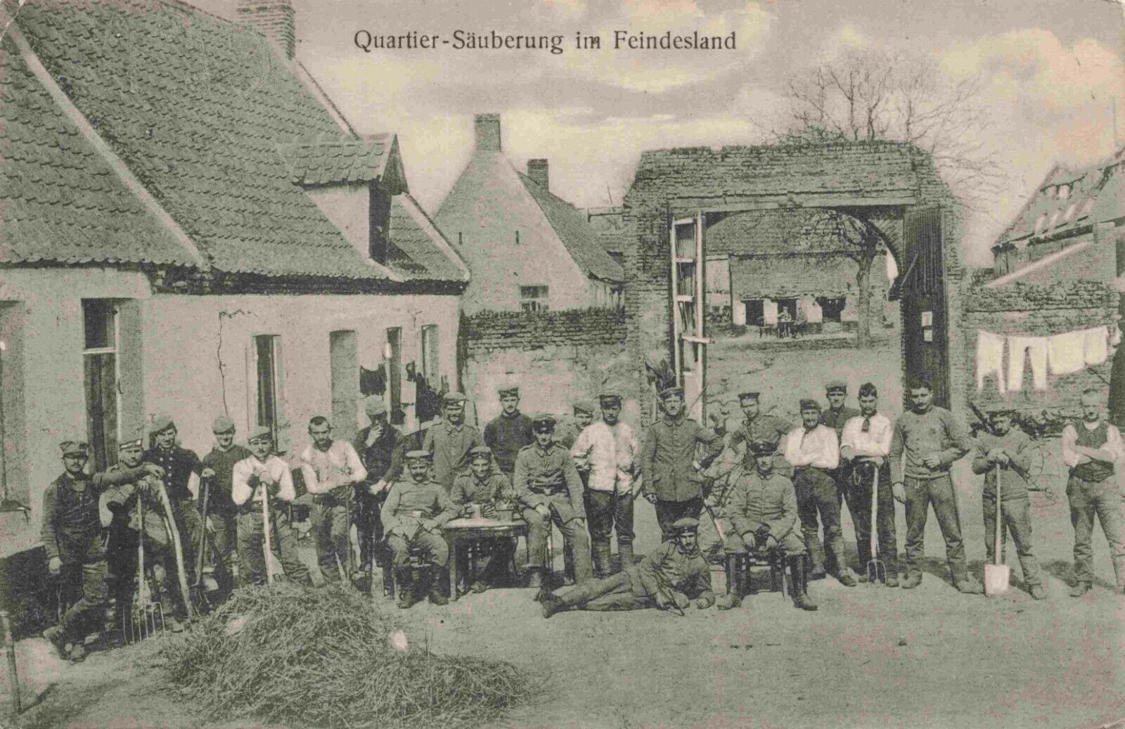 WW1 Military German Soldiers Cleaning Quarters in Enemy Country Vintage Postcard
