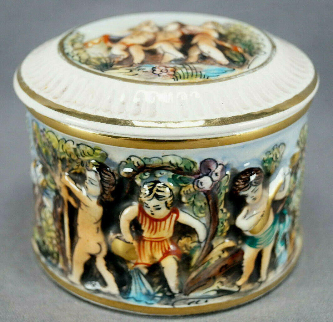 Vintage GB R. Capodimonte Style Italy Hand Painted Classical Scene Trinket Box