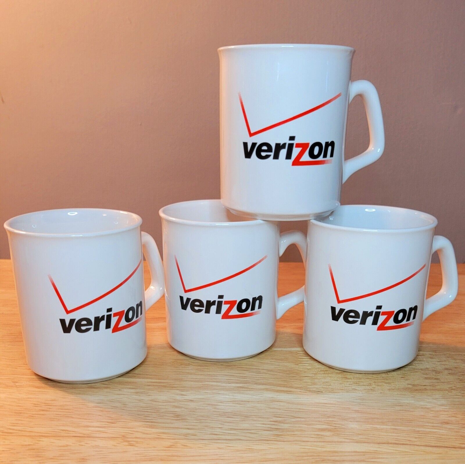 Set of 4 VERIZON White Coffee Cup mug Advertising Vintage NOS