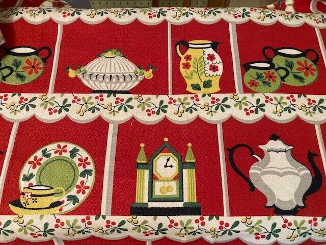 Vintage 1940's Bark Cloth Fabric Kitchen Red