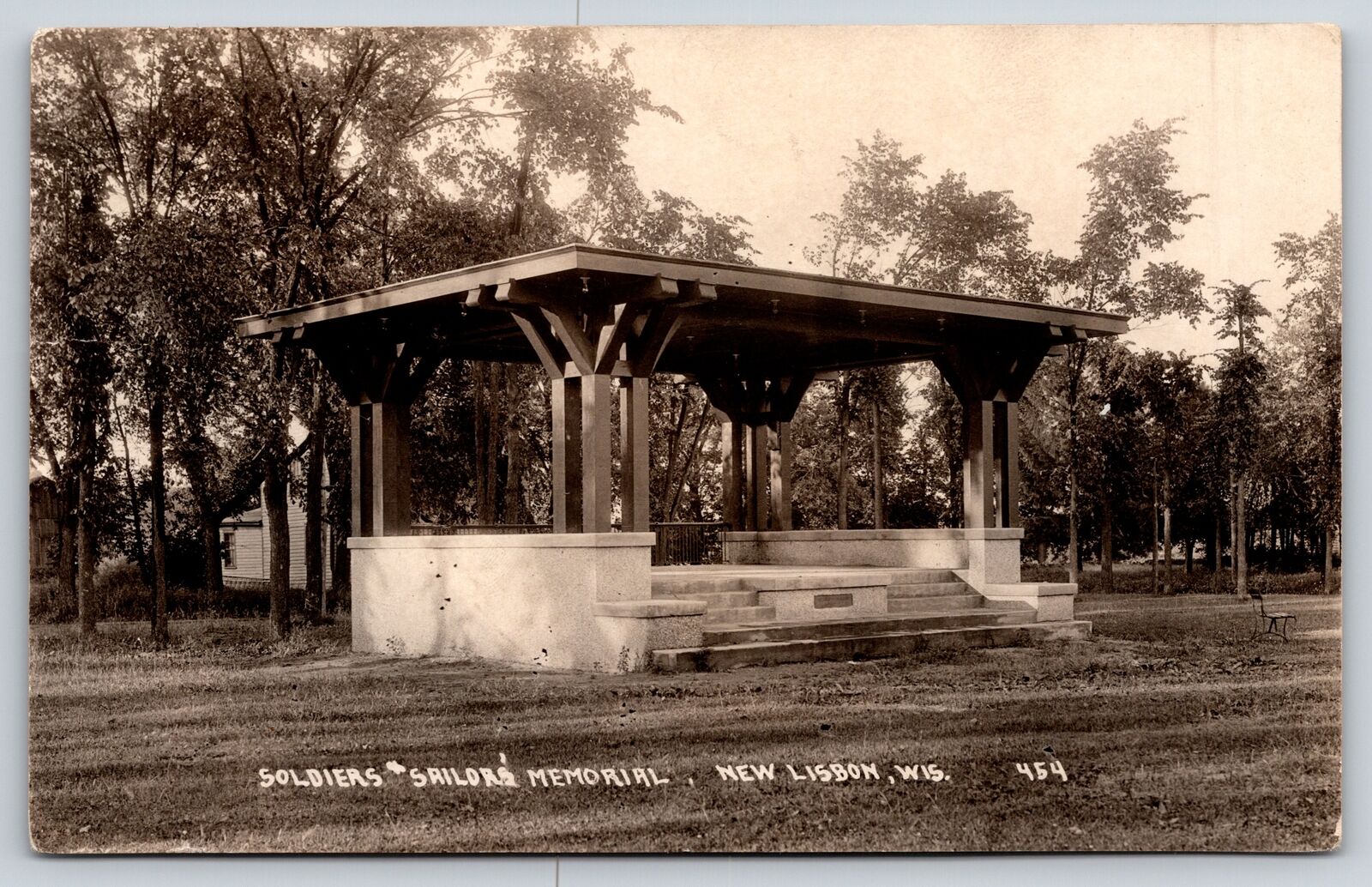 New Lisbon Wisconsin~Soldiers & Sailors Memorial in Park~1925 RPPC