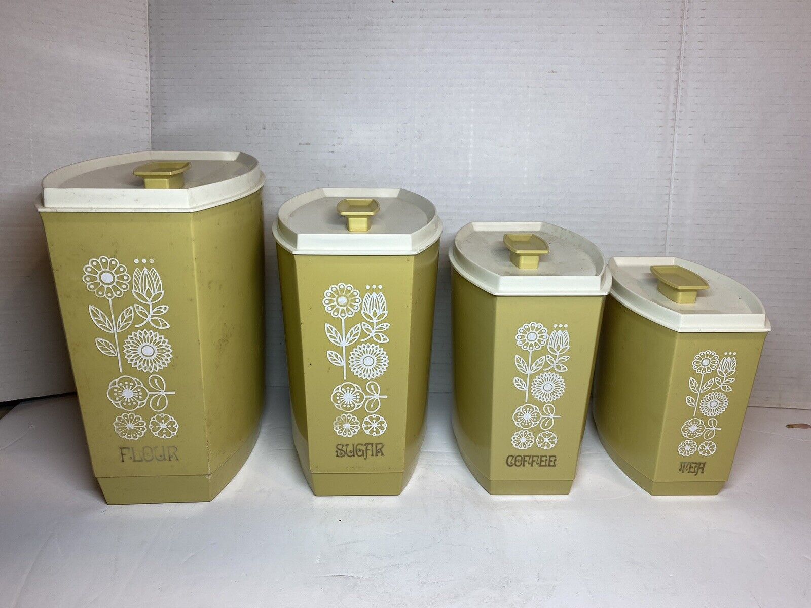 Vintage Lustro Ware Avocado Green Canister Set Mid Century