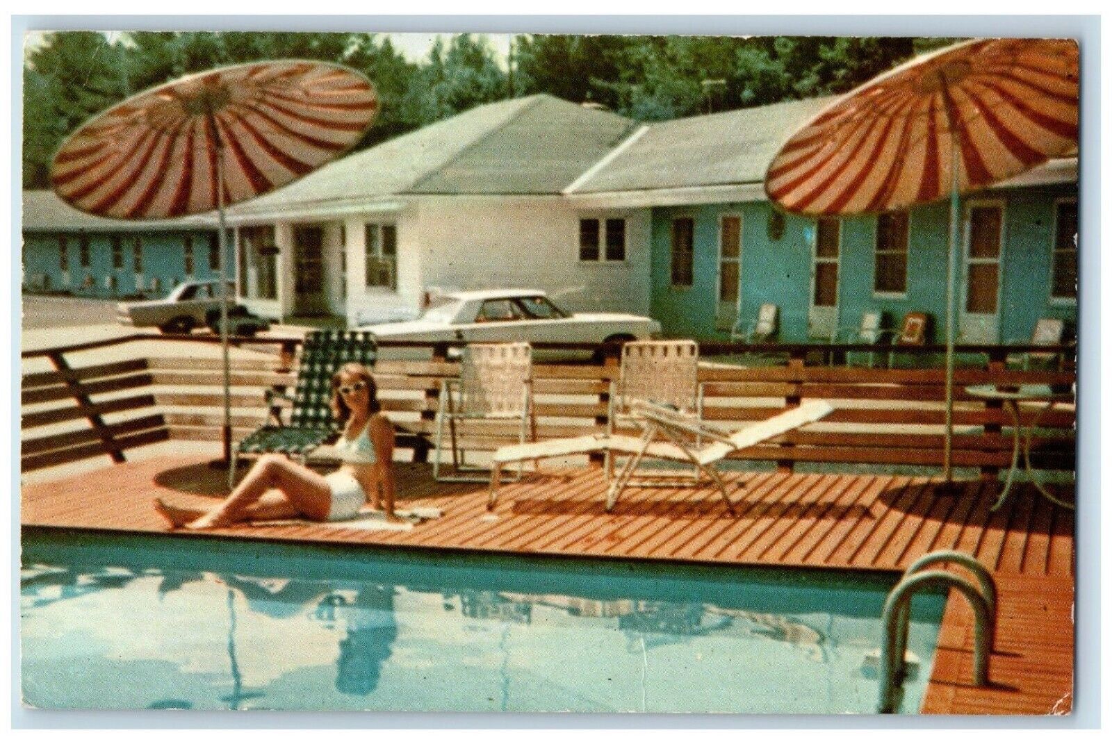 c1960s Bathing Woman Bay Path Motel Pool Sturbridge Massachusetts MS Postcard