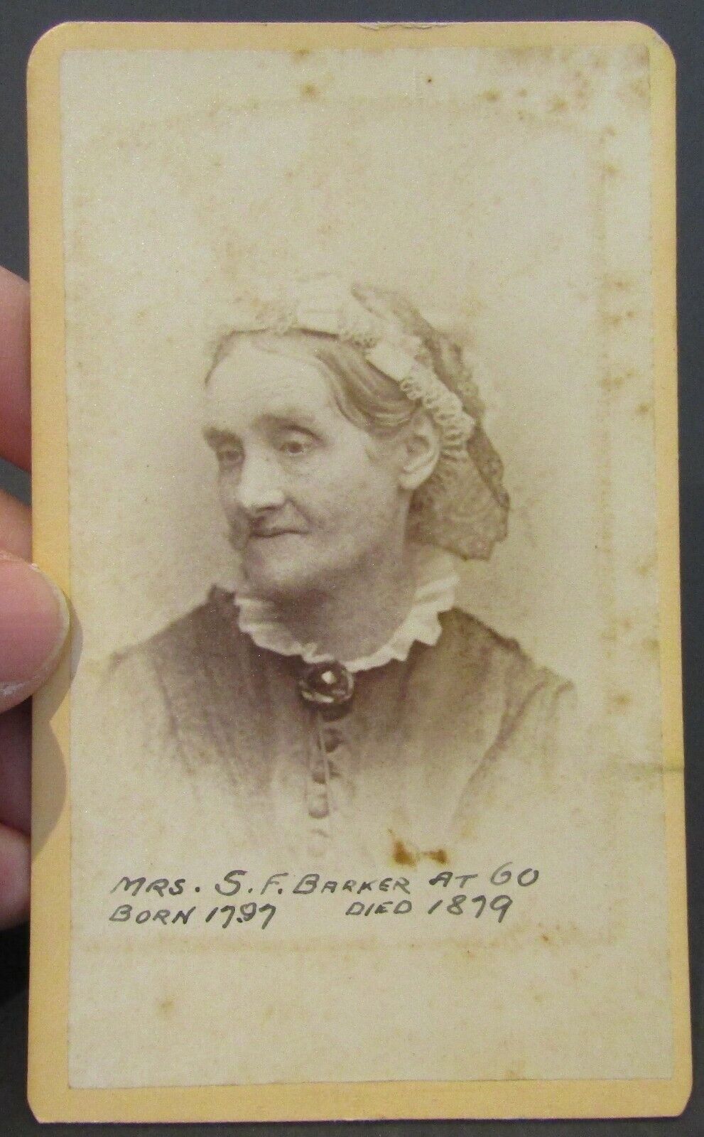 Antique CDV Photo of Mrs. SF Barker At 60 - b.1797  d.1879 - Syracuse N.Y.