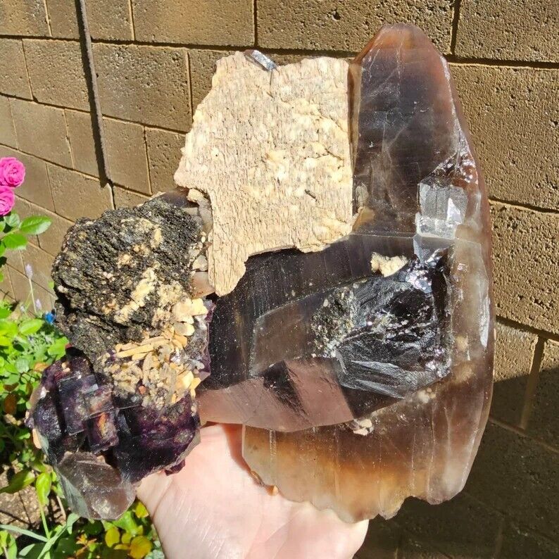 3lbs 14oz Purple Fluorite/Smoky Quartz/Black Sphalerite/All Natural Mineral/Rare