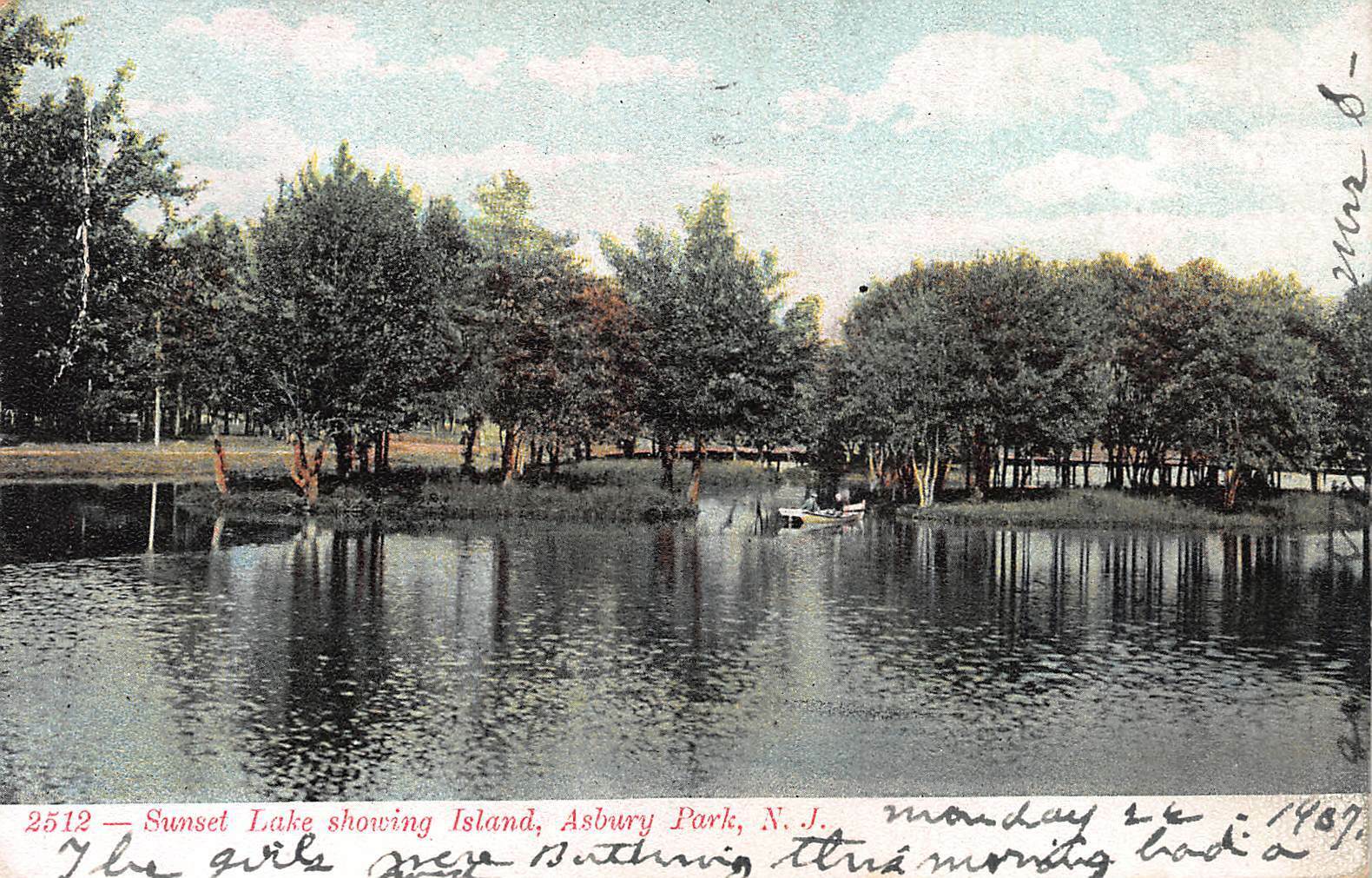 Sunset Lake Showing Island, Asbury Park, New Jersey, 1907 Postcard, Used 
