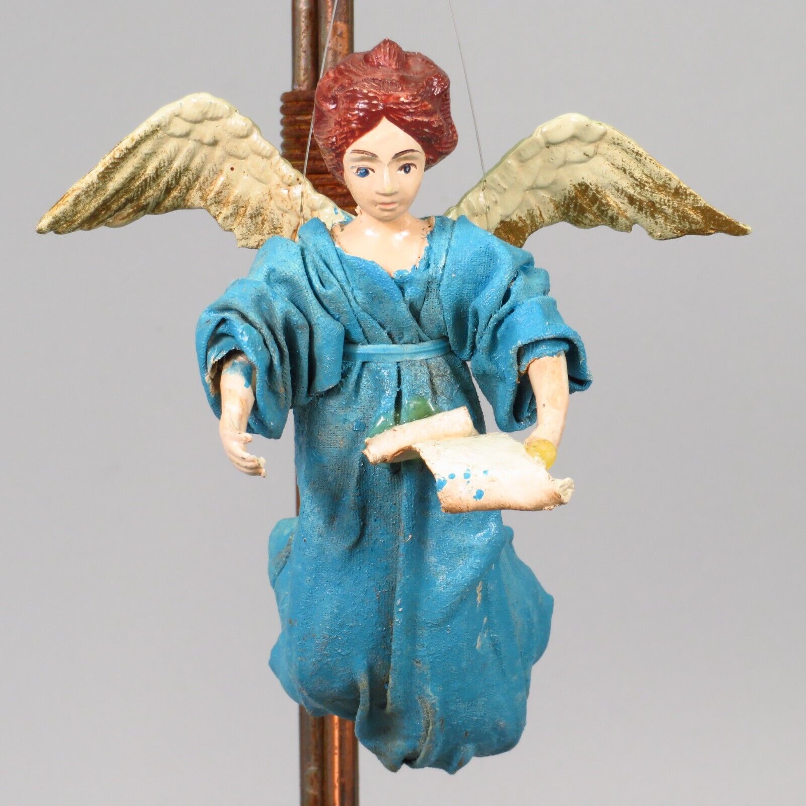 Vintage Cartapesta Angel Ornament Paper Mache Christmas Italy Blue Scroll  6\