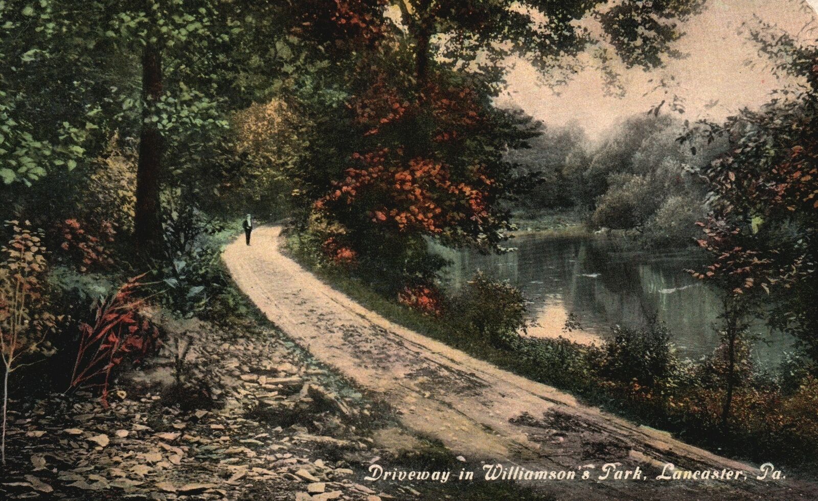 Vintage Postcard 1913 Driveway In Williamson's Park Along The Lake Lancaster PA