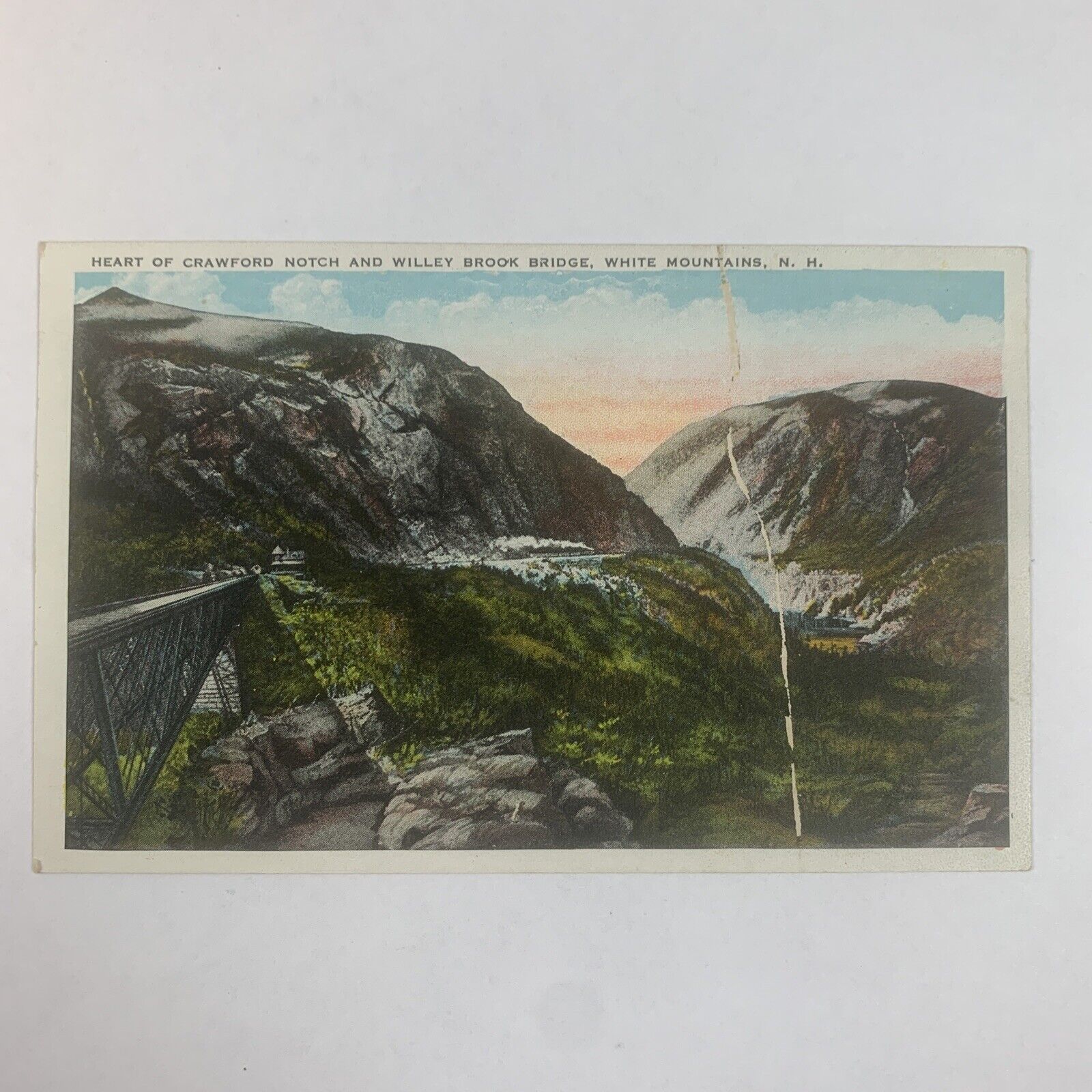 Postcard New Hampshire White Mountains Crawford Notch Railroad 1910s Divided