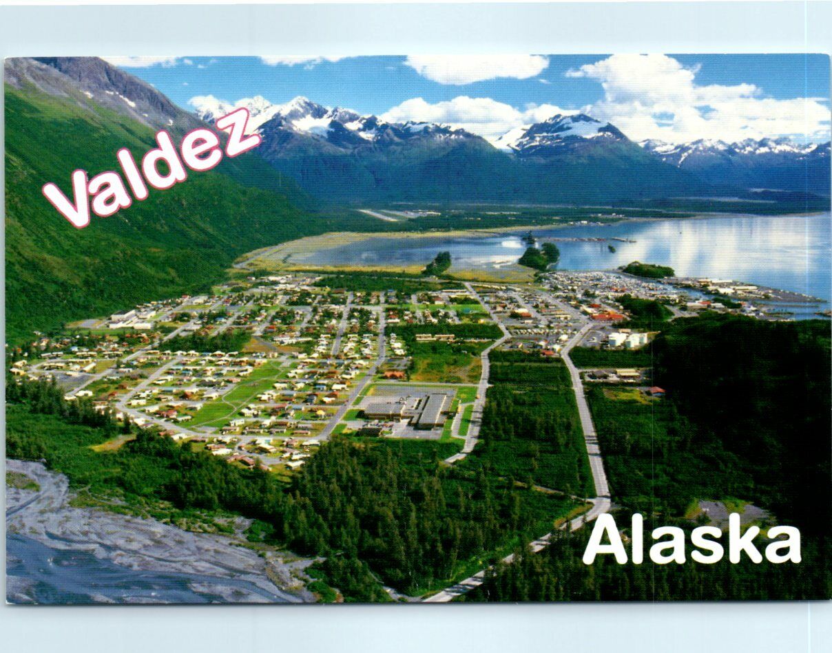 Postcard - Aerial view of Valdez, Alaska