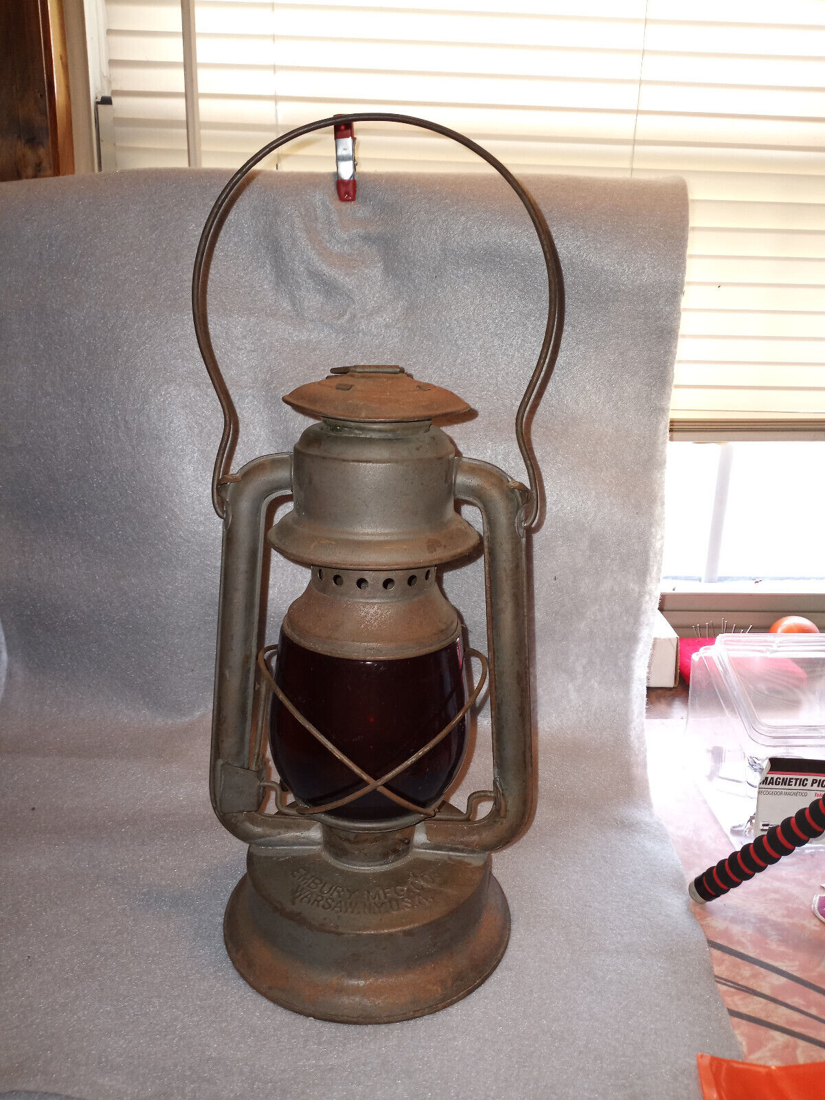 Vintage Embury MFG Co. No. 150 Lantern with Dietz Little Supreme Red Glass Globe