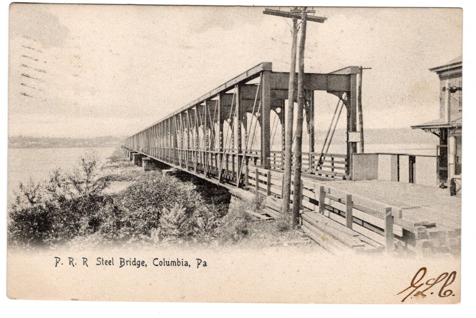 1905 PRR Pennsylvania Railroad Steel Bridge Columbia PA. Postcard