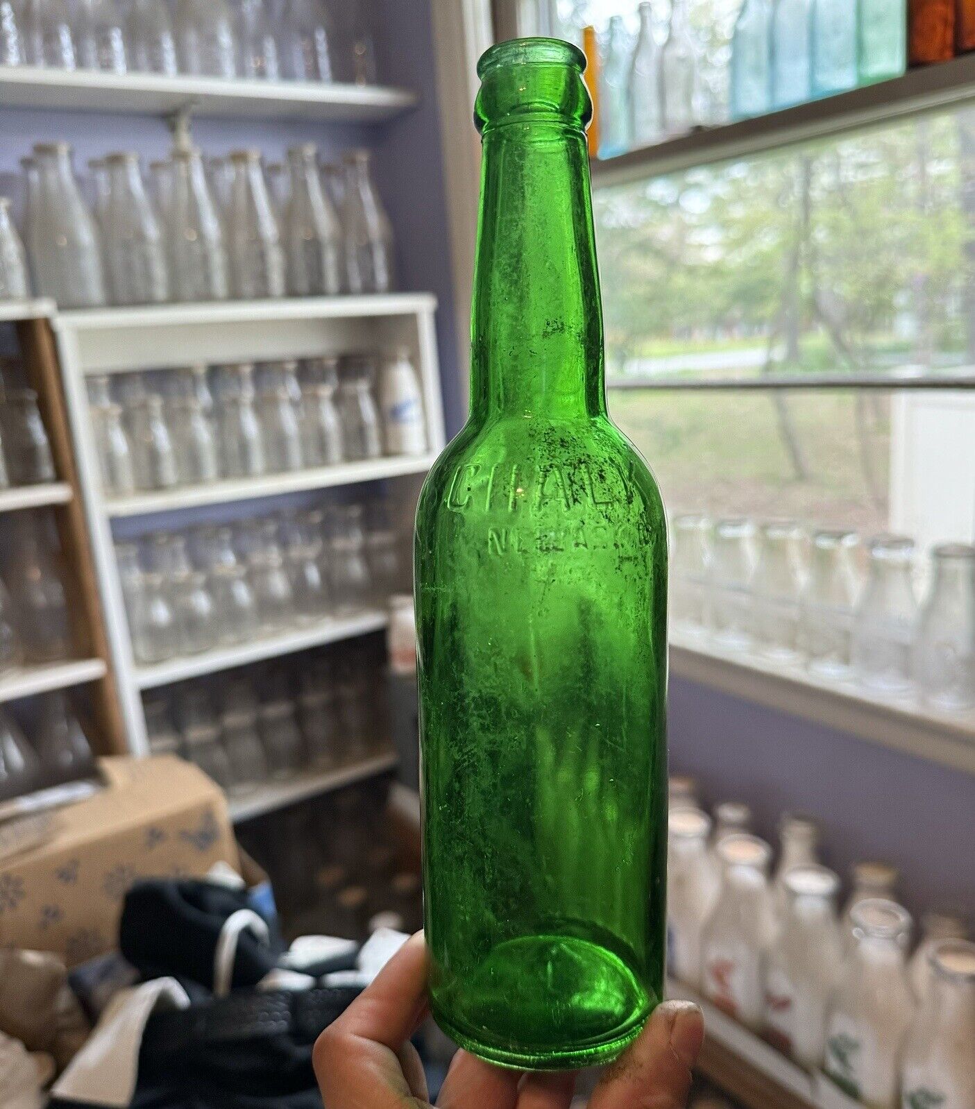 Scarce Emerald Green Schalk Newark NJ Pre Pro Beer Bottle Embossed Dated 1917