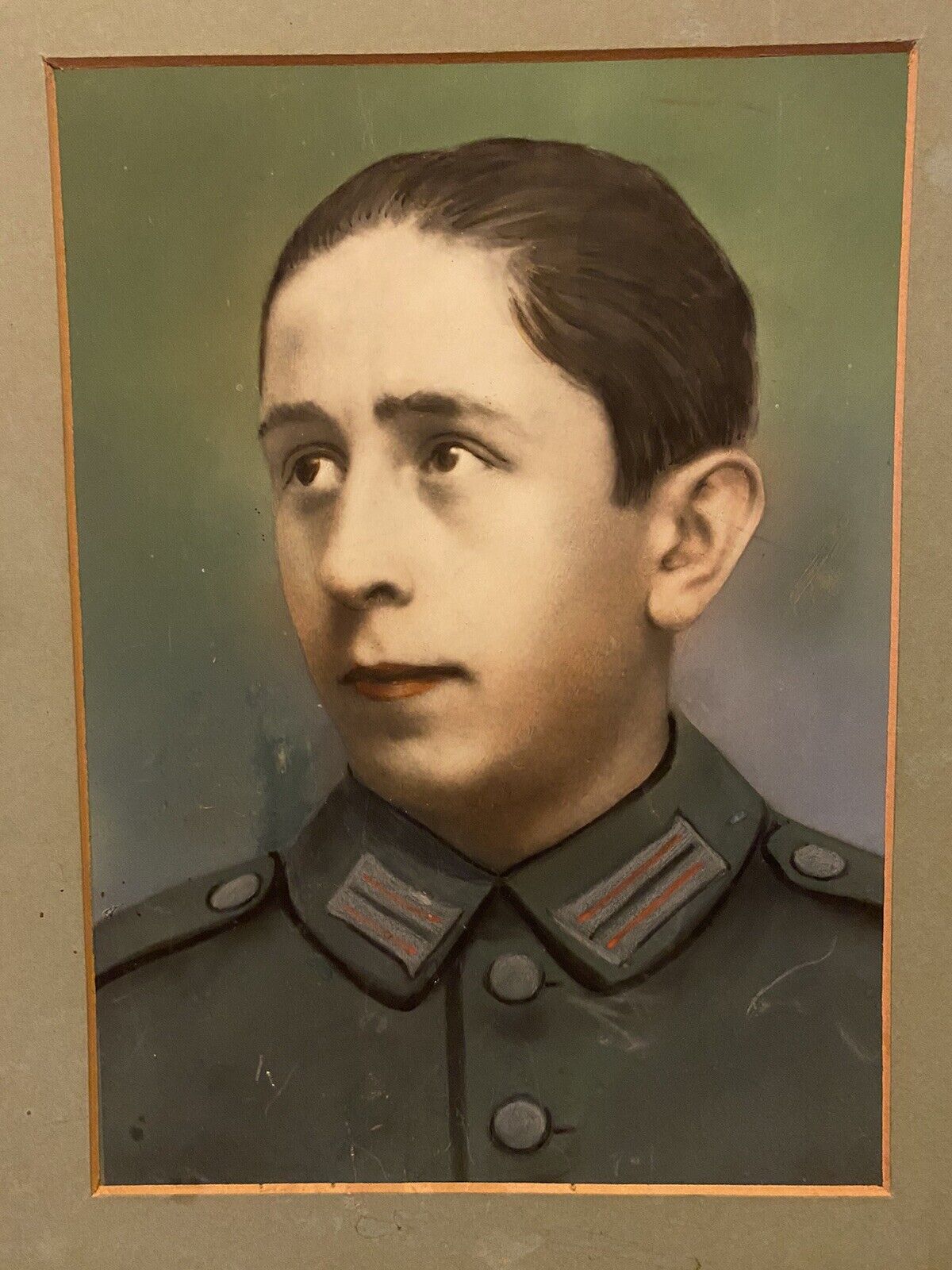 WWII Original German Soldier Pastel Hand Colored Photo Portrait EX