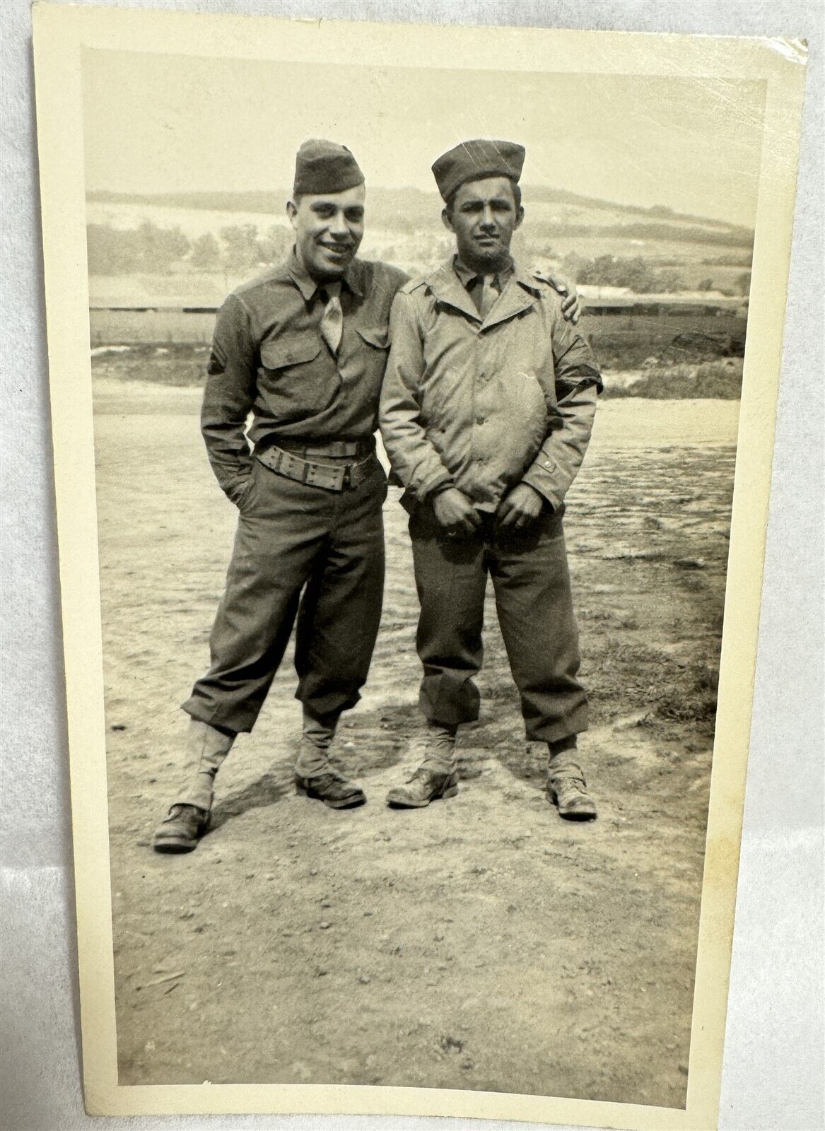 Vintage Snapshot Photograph Two WWII US Army Soldiers Corporal