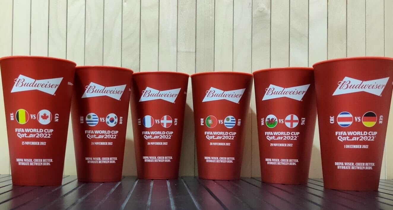 FIFA World Cup Qatar 2022 Budweiser Cup (Hard Plastic) Set of 6 Cups