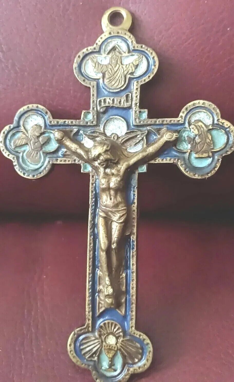 Beautiful Bronze 3D with Enamels Catholic Cross \