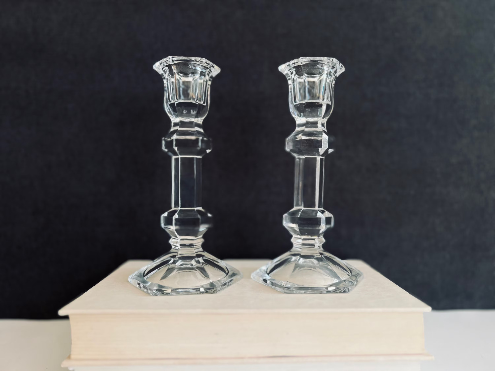 Pair of 2 Vintage Crystal Candlesticks Made in Slovakia Unbranded 7\