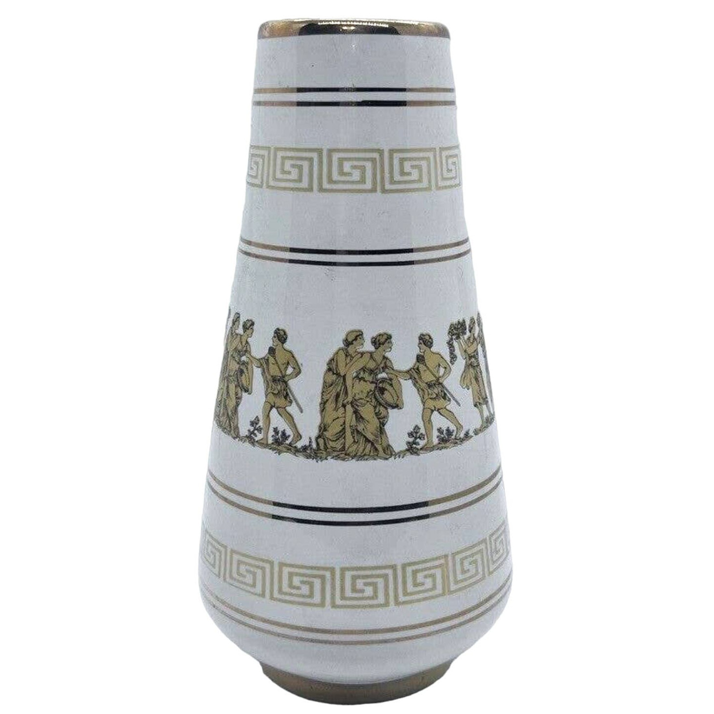 Vintage Neofitou White Ceramic Vase Handmade Greece 24K Gold Greek Mythology