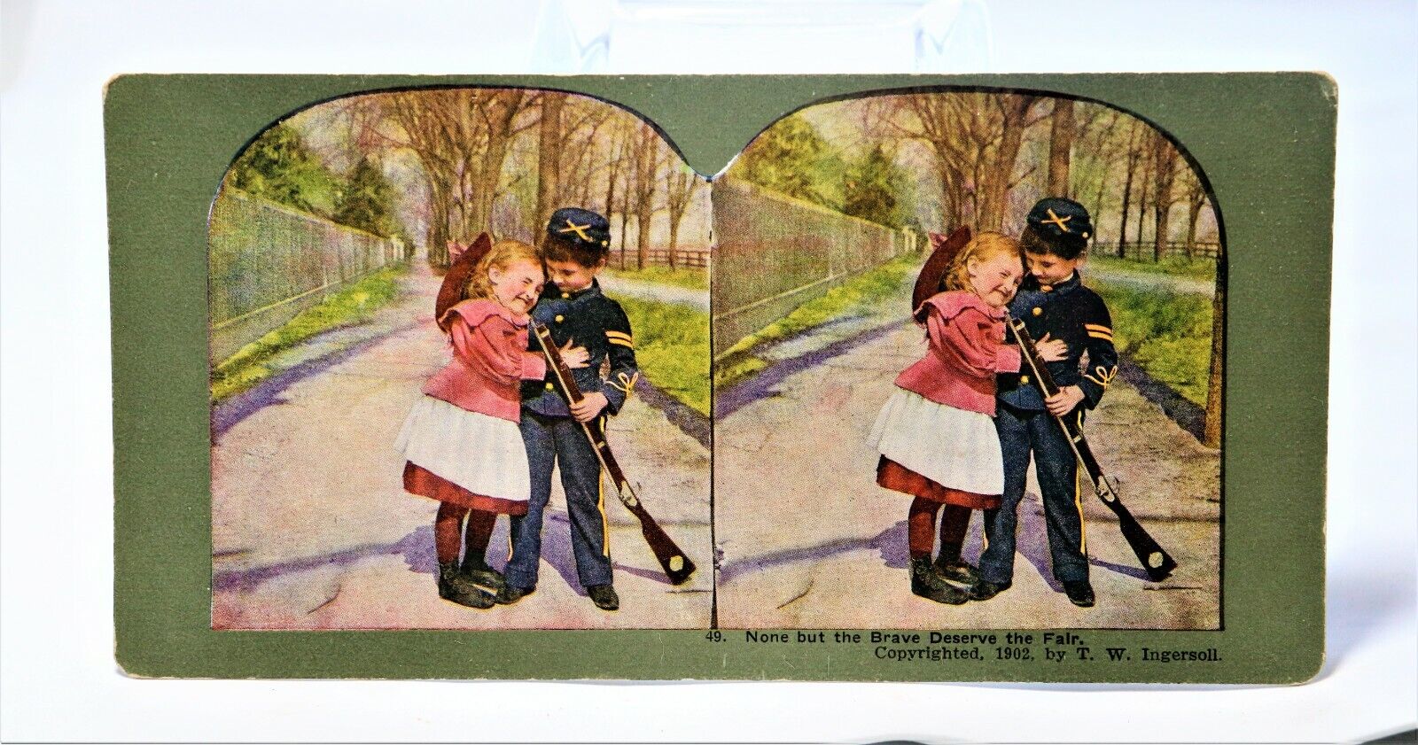 Antique 1902 Stereoscope Card #49 None But The Brave Deserve Children Dressed Up