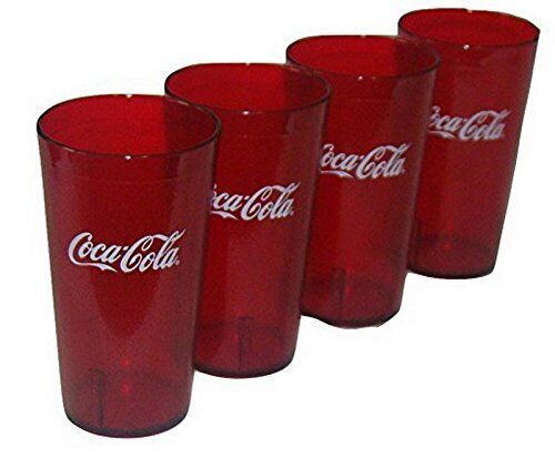 Coca Cola Logo Ruby Red Plastic Tumblers Set of 4-16oz (Coke)