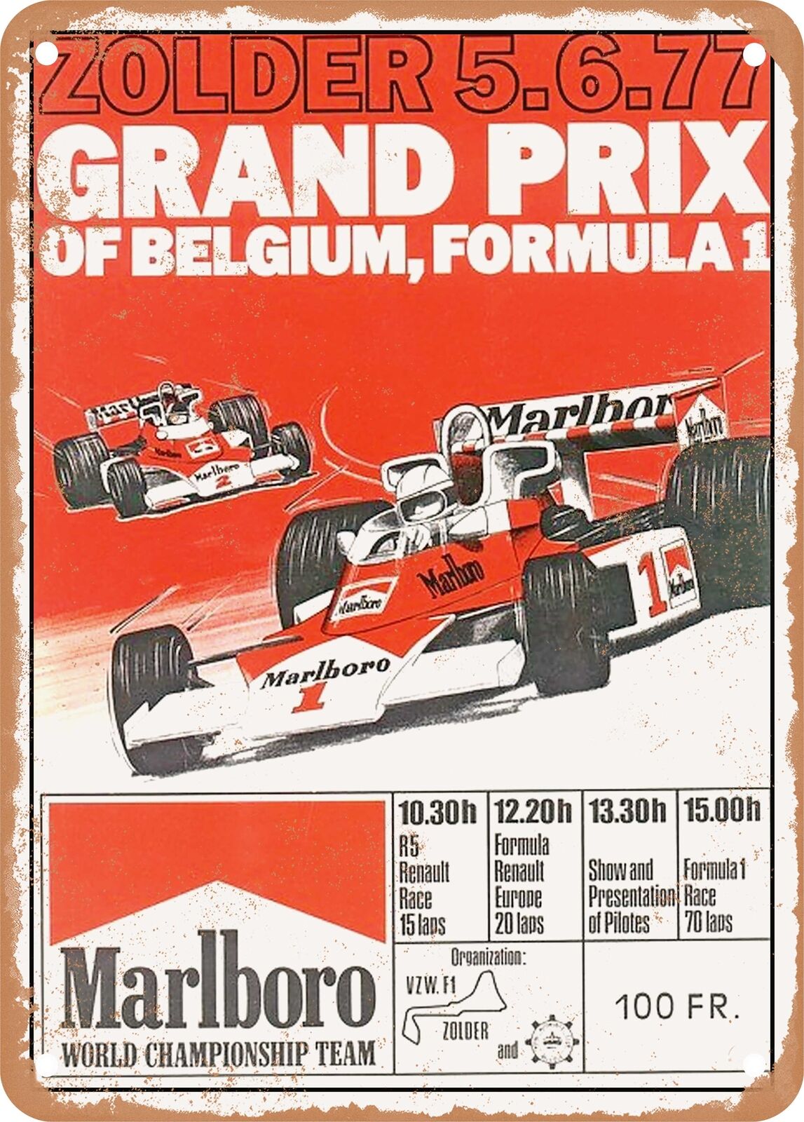 METAL SIGN - 1977 Formula 1 Grand Prix of Belgium at Zolder Vintage Ad