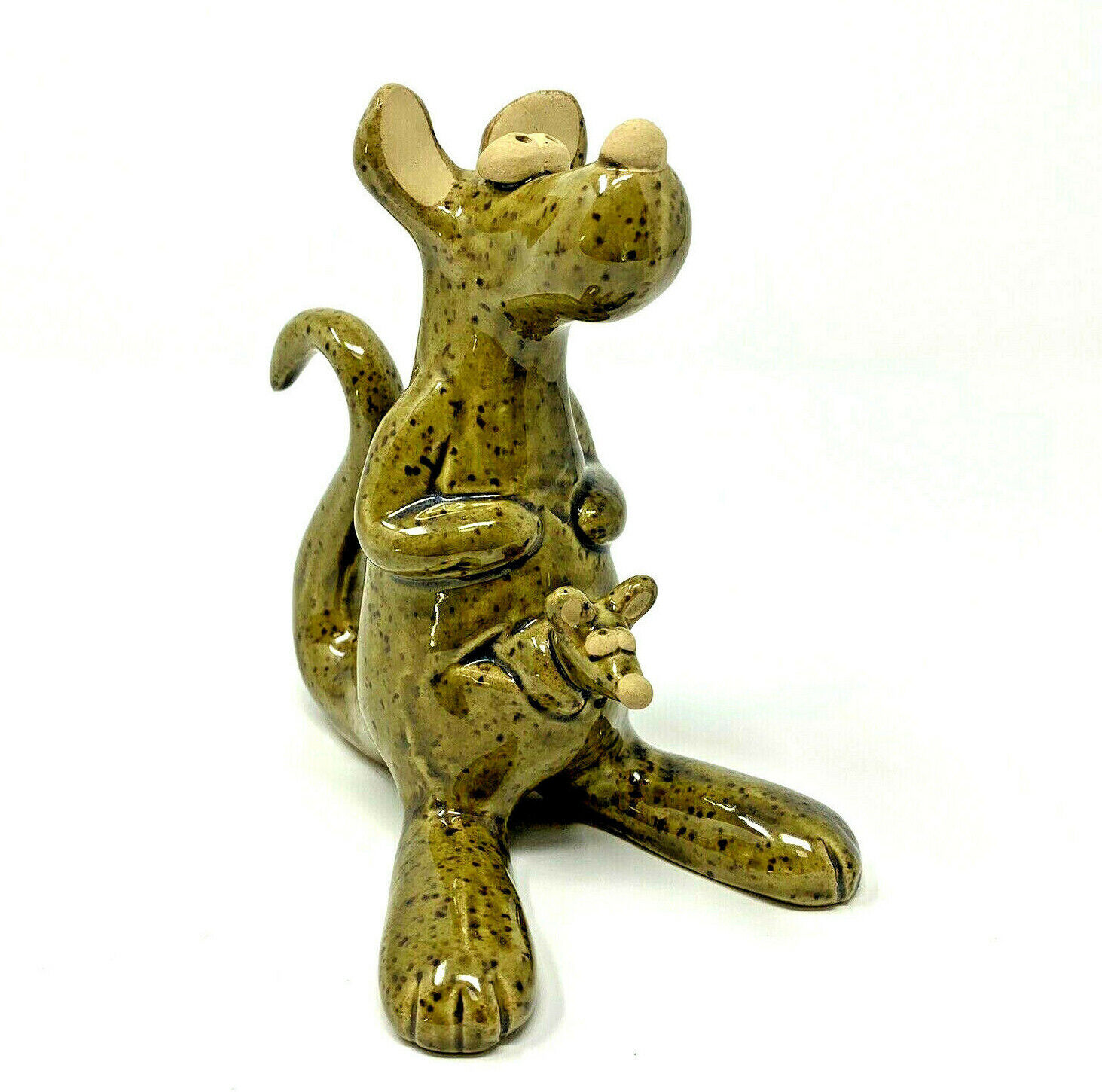 VTG Kangaroo Mother & Joey Howdys Ceramic Figure Japan 1973 Speckled Glaze 5.5\
