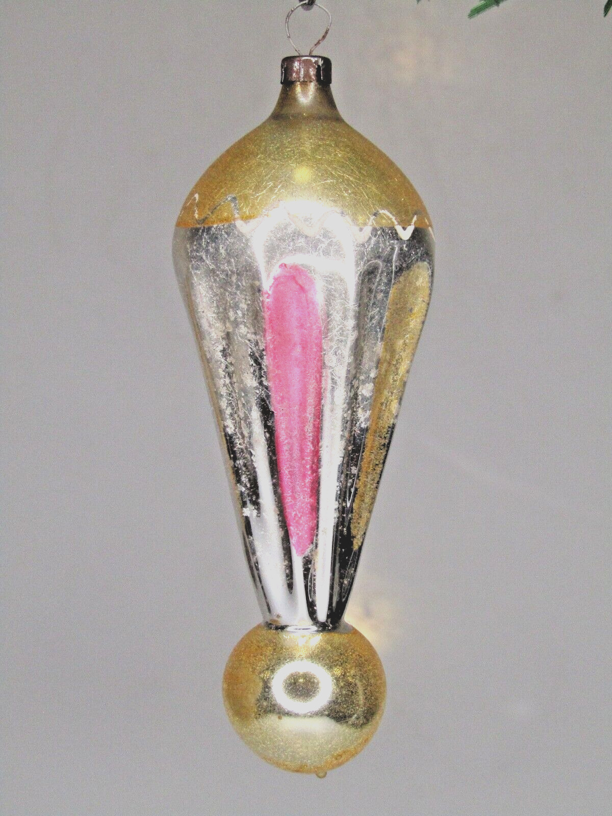 VTG Antique Glass Fluted Tiered Drop AIR BALLOON Gold Christmas Ornament Germany