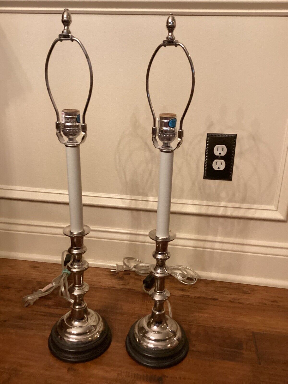 Pair Of Colonial Williamsburg Table Lamps.   Silver Finish