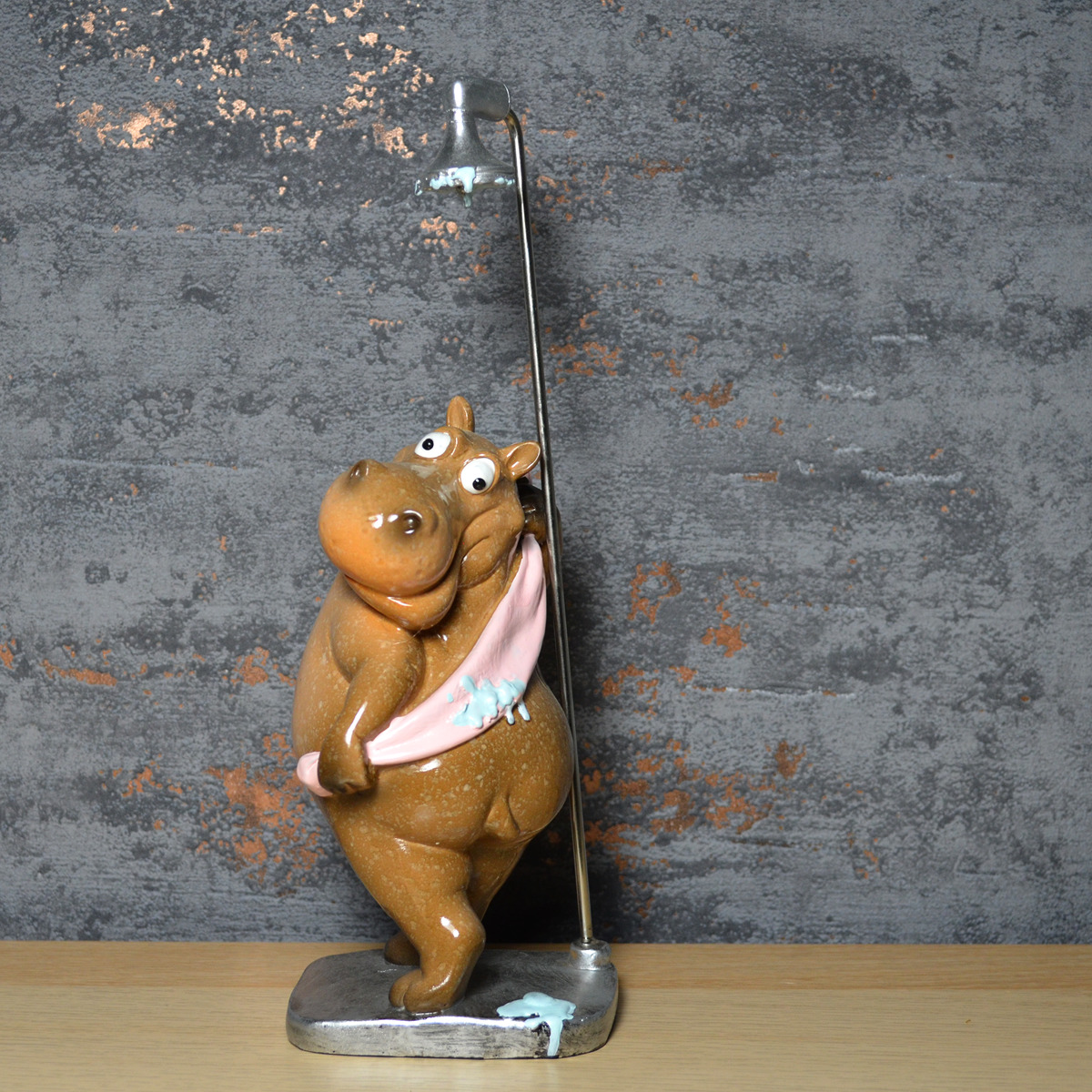 Comical Hippo In The Shower Figurine Novelty Statue Ornament New & Boxed 24cm