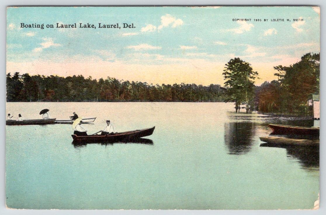 1912 BOATING ON LAUREL LAKE DELAWARE LOLETIE SMITH 1905 ANTIQUE POSTCARD