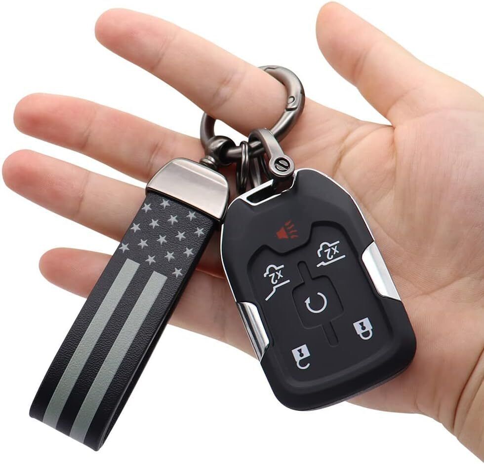 Leather American USA Flag Car Keychain with Zinc Alloy Ring, Tactical Keychain