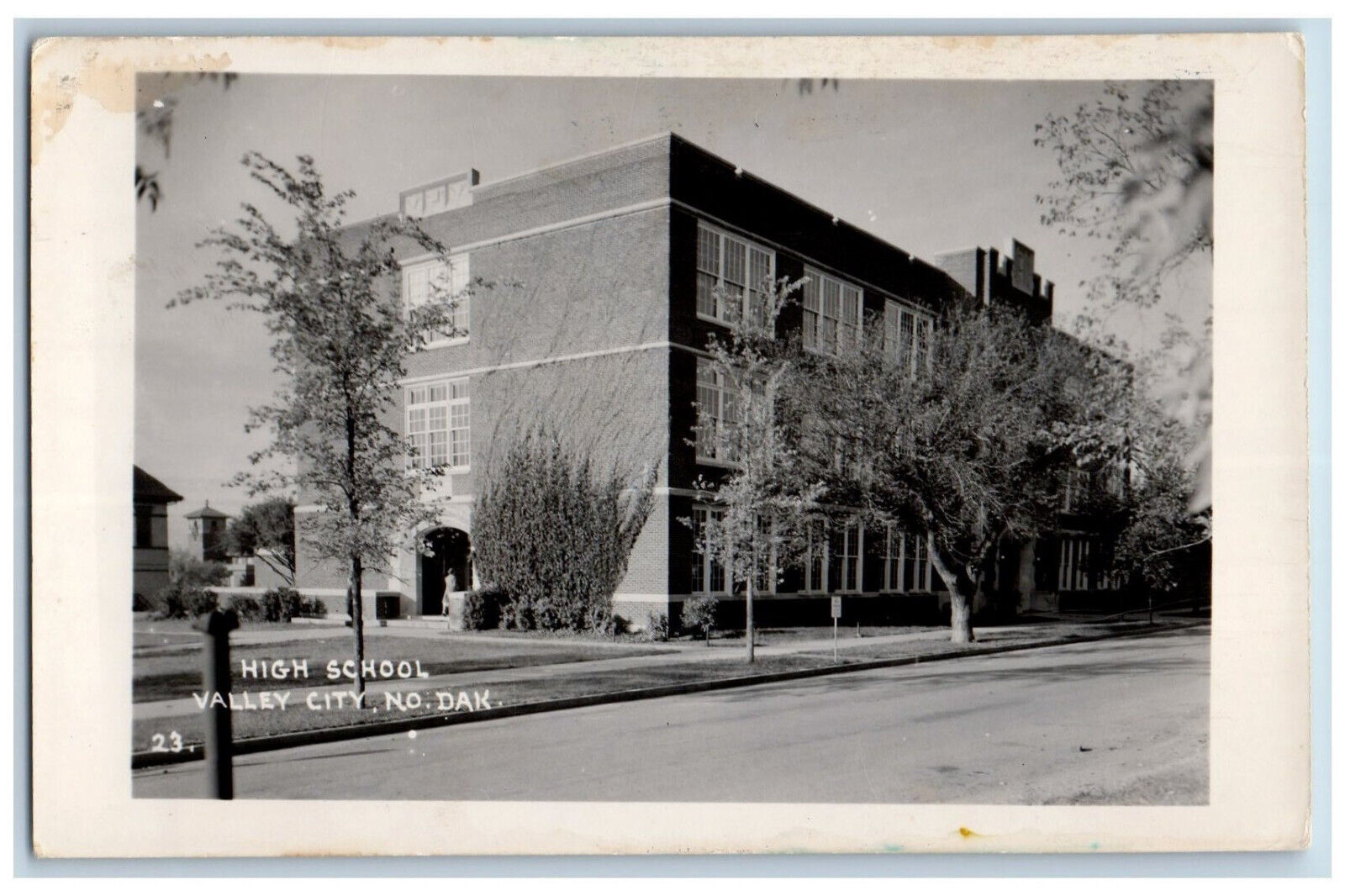Valley City North Dakota ND Postcard Side View of High School 1955 RPPC Photo