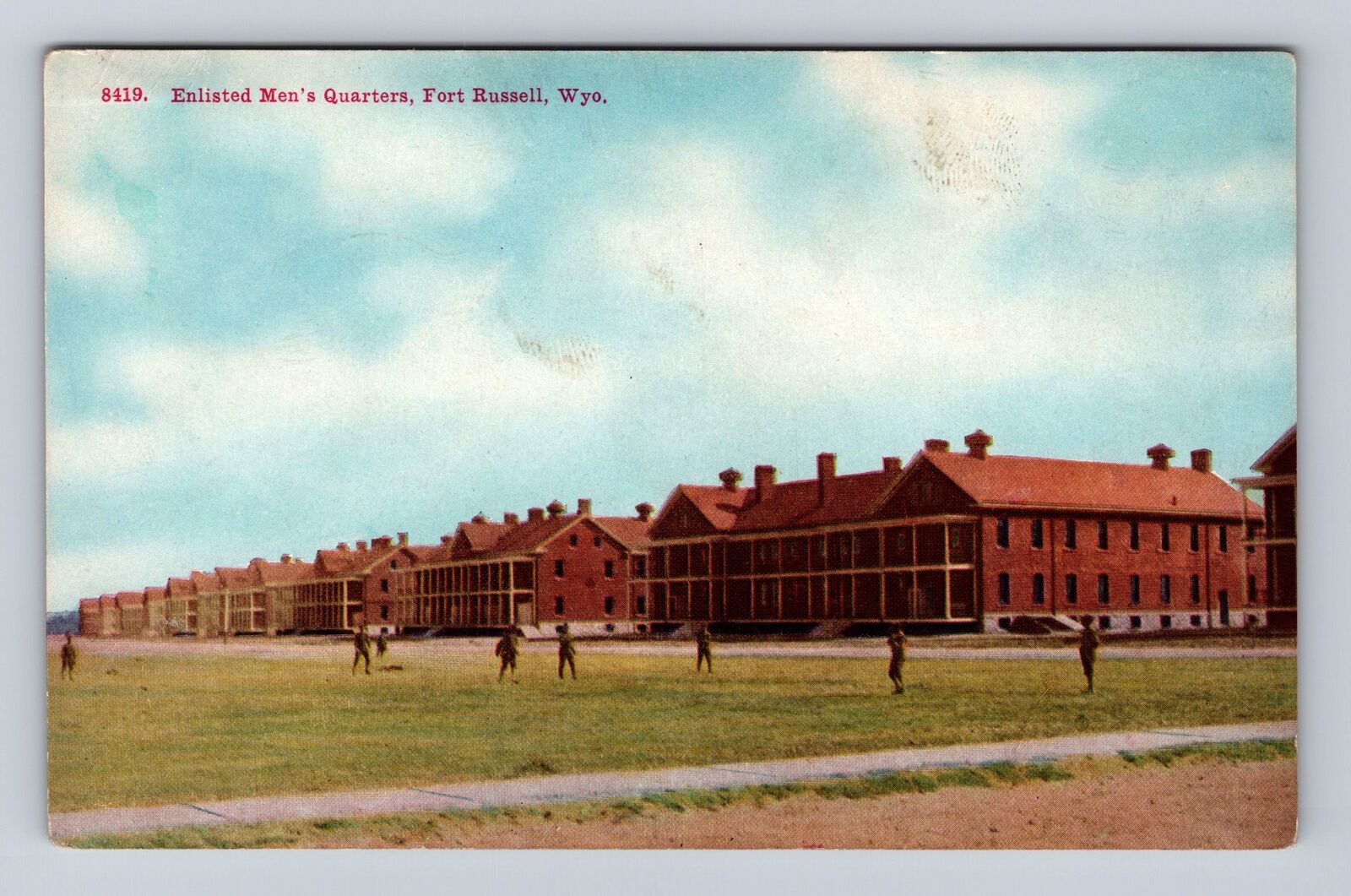 Fort Russell WY-Wyoming, Enlisted Men's Quarters, Antique Vintage Postcard