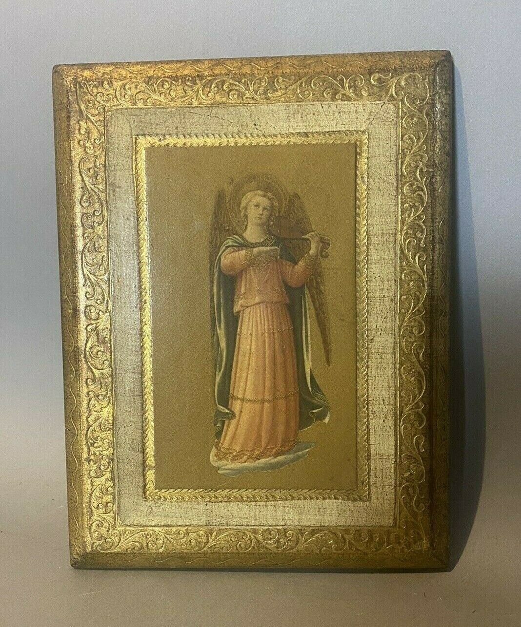 VINTAGE ITALIAN GILT DECORATED PANEL WITH A HARP PLAYING ANGEL