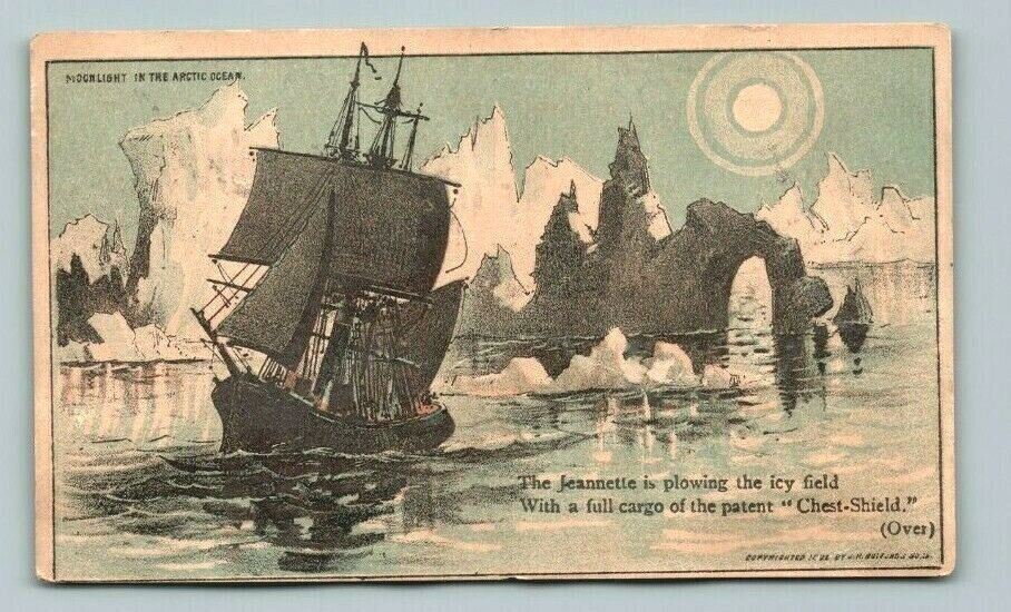 1880s-90s Sail Ship The Jeannette Plowing Ice Iceberg Trade Card
