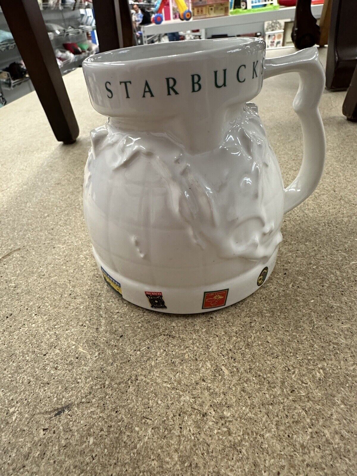 Vintage 1997 Starbucks Around The World Mug Embossed Ceramic Globe