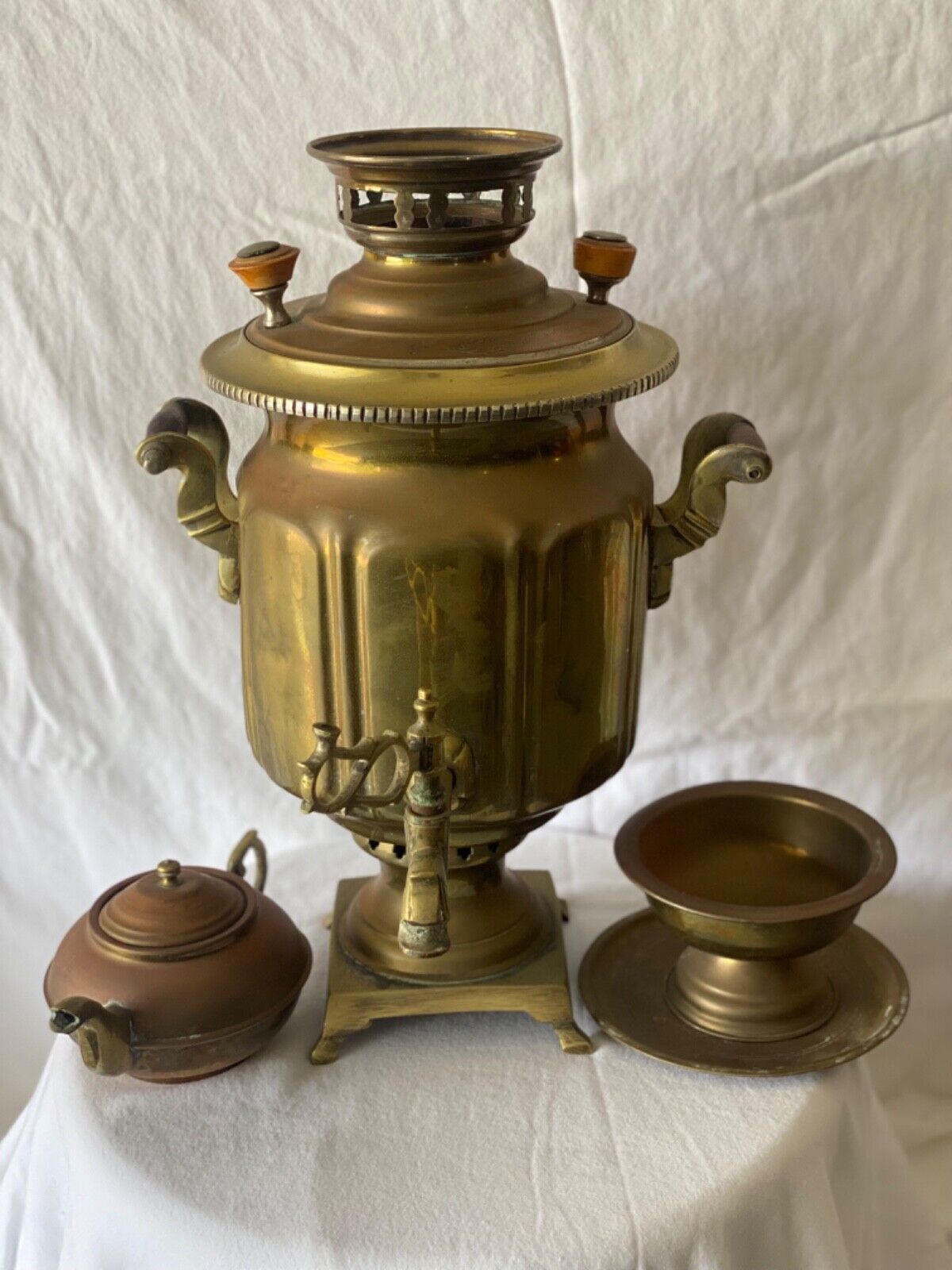 Antique Brass Samovar w/ serving dish