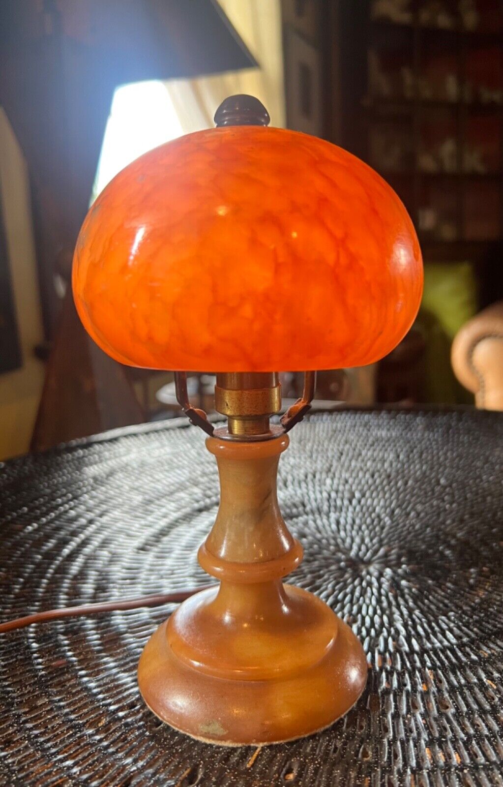 French Art Deco Alabaster Table Lamp with Shade