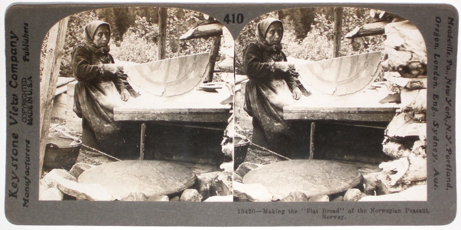 Keystone Stereoview Peasant Making Flat Bread, Norway 1910s Education Set #410 A